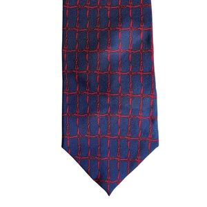 VINTAGE Bert Pulitzer Silk Tie, Navy Blue Burgundy Chain Link Retro Office